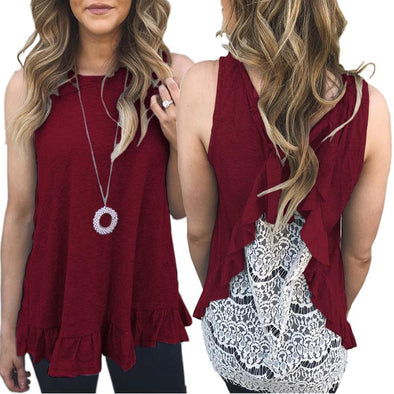 Fashion 2018 New Summer T Shirt Women Sexy Sleeveless Pacthwork Lace T-Shirt Bow Tops Tee Shirt Femme Clothing Vest WS8098V