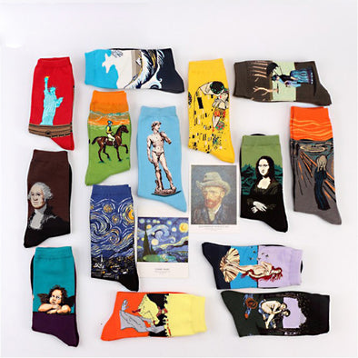 Fashion 19 Patterns Cotton Famous Painting Printed Character Harajuku Design Women Men Art Socks Clothing Accessories