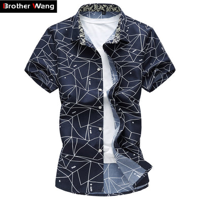 2019 Summer New Men Shirt Fashion Plaid Printing Male Casual Short Sleeve Shirt Large Size Brand Men's Clothing 5XL 6XL 7XL
