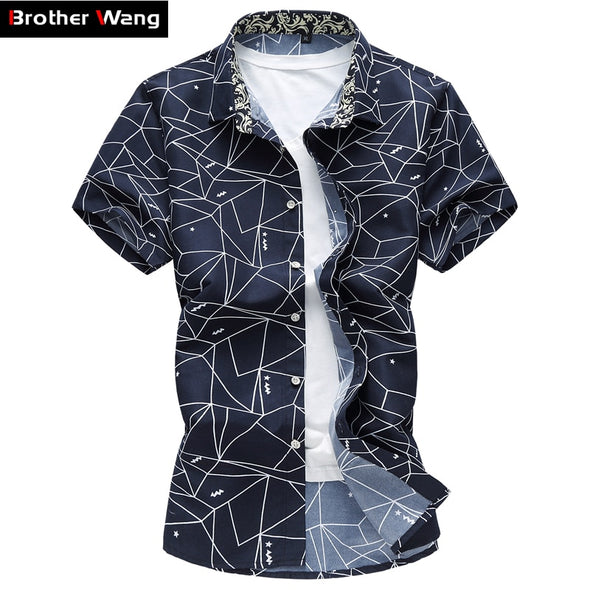 2019 Summer New Men Shirt Fashion Plaid Printing Male Casual Short Sleeve Shirt Large Size Brand Men's Clothing 5XL 6XL 7XL