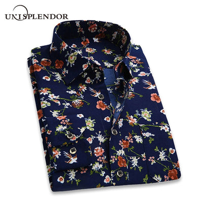 2019 Retro Floral Printed Man Casual Shirts Fashion Classic Men Dress Shirt Breathable Men's Long Sleeve Brand Clothing YN552