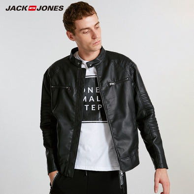 JackJones Men's Spring Casual PU Jacket Slim Casual Coat Men's Brand Clothing Fashion Coats Male Biker Outerwear C|218321558
