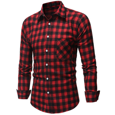 Men Plaid Shirt 2019 Fashion Long Sleeve Shirt Men Korean Wild Slim Fit Casual Flannel Shirt Plus Size Men Clothing Red