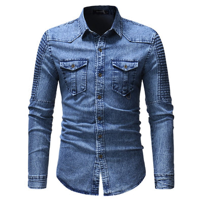 Denim Shirt fashion Casual Europe the United States Men new Slim Long Sleeve Shirts 2019 Autumn Cotton Dress Shirt Mens Clothing