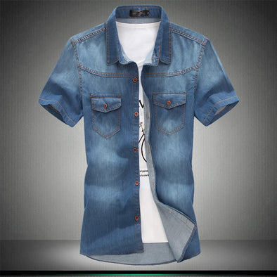 Plus Asian Size L-5XL 6XL 7XL 8XL 100% Denim COTTON Shirt For Men Short Sleeves 2019 Summer Style Fashion Casual Clothing