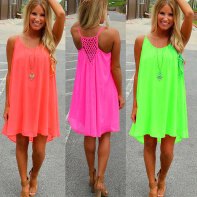 Women beach dress 2019 new fashion fluorescence female summer dress chiffon voile women dress women clothing plus size